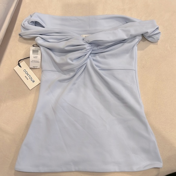 NWT Aritzia Contour Twist Off-Shoulder Top — Cruise Blue 2XS - Picture 3 of 4